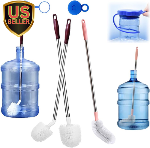 Bottle Brush, 3 Pack Long Handled Bucket Brushes with 2 Water Jug Caps, Stiff...