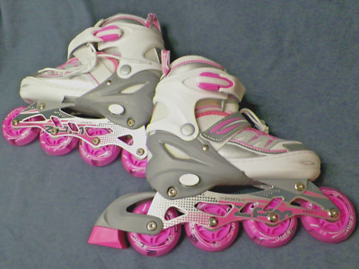ZPM Sports Youth Adjustable EU 32-36, US 1-4 Pink & White Inline Skates Light-UP