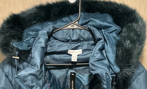 Nueva chaqueta acolchada para mujer Susan Graver verde 3XL capucha extraíble piel sintética - Imagen 3 de 4