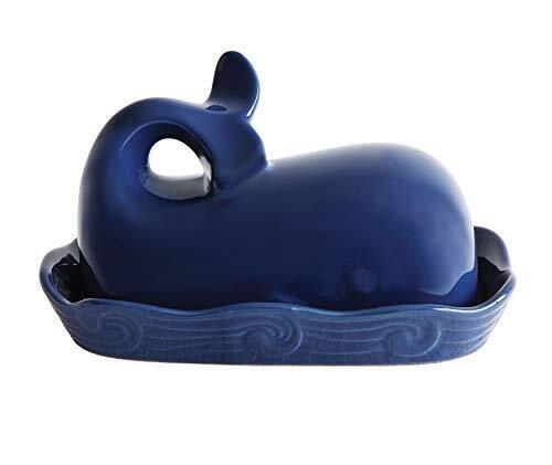 Coastal Stoneware Whale Shaped Butter Dish Navy Blue - Picture 1 of 2