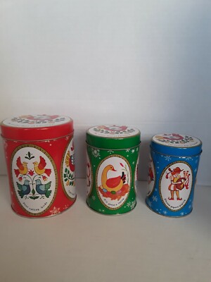 Vintage Twelve Days Of Christmas Canisters Metal Tins Set Of Three Nesting