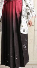 Japanese Women's Kimono HAKAMA Embroidery Gradation Skirt Sakura Red Japan