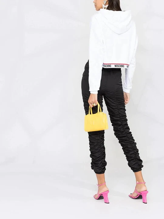 Felpa con cappuccio Moschino donna bianca logo nastro ritagliato taglia M UK 12