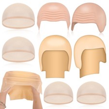 WILLBOND 8 Pcs Halloween Latex Bald Cap Makeup Costume Medium, Skin Color