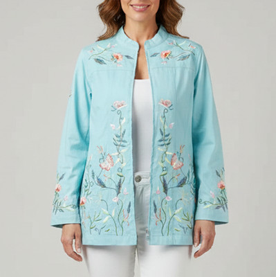 Quacker Factory Butterfly Floral Embroidered Beaded Embellished Jacket XS b45E