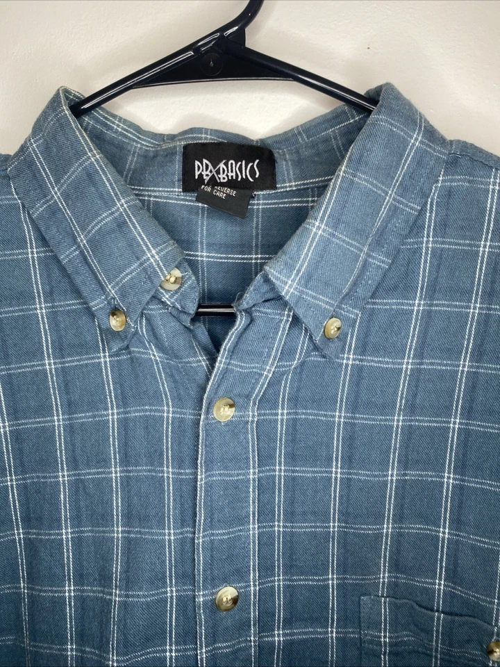 PBX Basics Men's Blue Checkered Button-Down Shirt Size L Collared Long Sleeve - Image 4 of 4