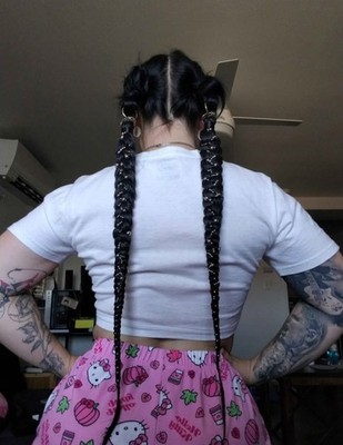 Black Clip-In Braided Hair Extensions 22 Festival Goth Alt Style Handmade Braids