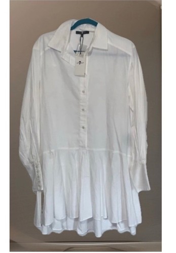 7 For All Mankind 100 % Baumwolle weiß Shirt Kleid Tunika Rüschenrock Neu mit Etikett S - Bild 14 von 15