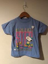 Vintage 90s Snoopy Peanuts Beagle Gym Step Aerobics Kids Toddler 4T T-Shirt Blue