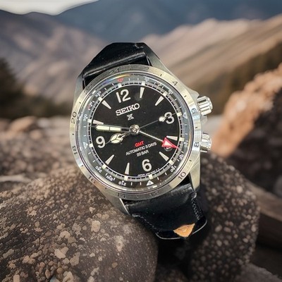 Seiko Prospex Luxe Alpinist GMT Automatic Leather Black Dial Watch