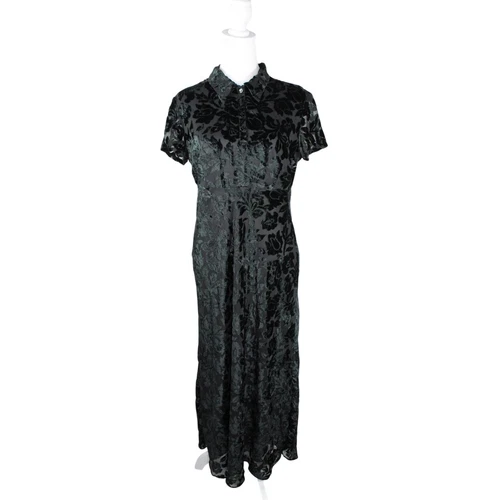 Vintage Maggy London Burnout Velvet Black Floral Maxi Dress Prep Goth 90s S/M