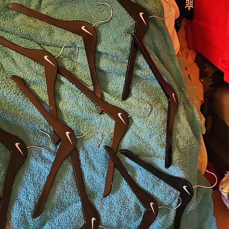 Nike Black Wood Clothes Hangers w/ Metal Hook & White Swoosh Logo