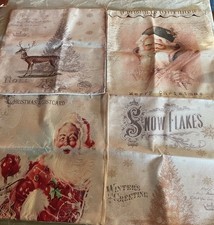 Set of 4 Vintage Style Christmas Pillow Covers Santa Deer Snowflakes/Tree 17.25
