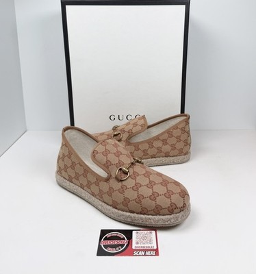 Size 8.5US - Gucci Horsebit Espadrille GG Canvas Loafers  NEW/RETAIL $700!