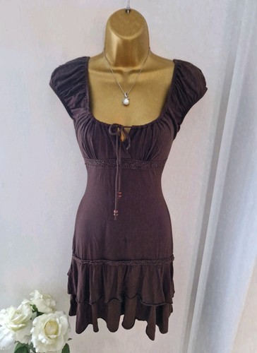π€ Jane Norman Brown Milkmaid Style Rara Dress Size 10/12 π€ - Picture 10 of 19