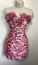 Chi Chi Pink Floral Rose Ruffle Frill Dress 12 coquette strapless bodycon y2k