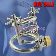 Stainless Steel Male Chastity Device Plug Cage Binding Belt Peni Ring Lock