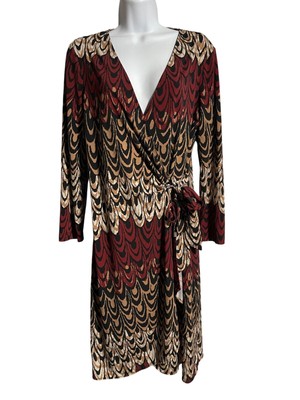 BCBGMAXAZRIA Womens Wrap Dress Size L Multicolor Long Sleeve Abstract Pattern