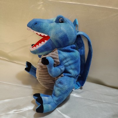 Blue Plush Dinosaur T-Rex Childs Backpack Used Good