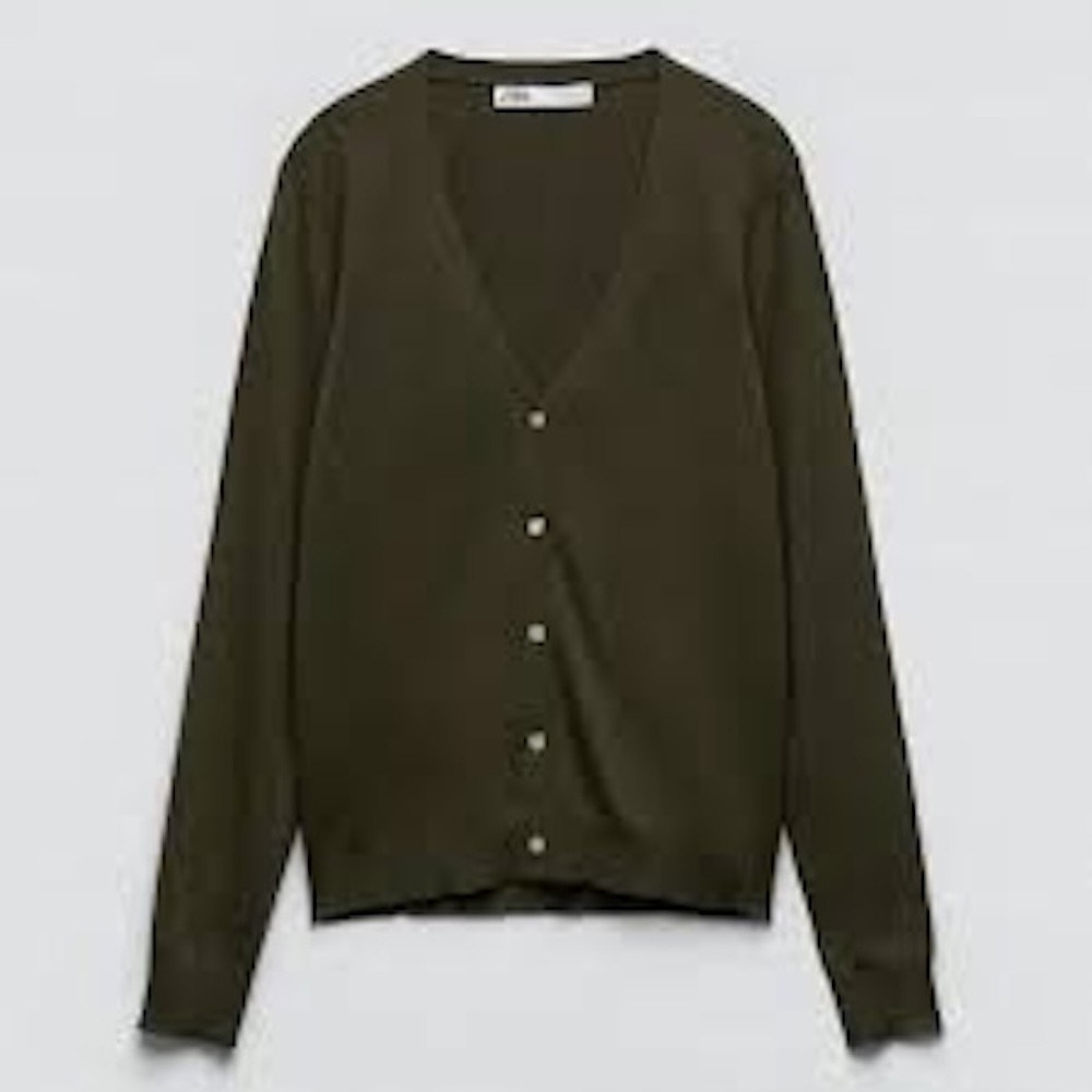 EUC Zara Fine Knit Cardigan Womens Olive Brown Size Medium