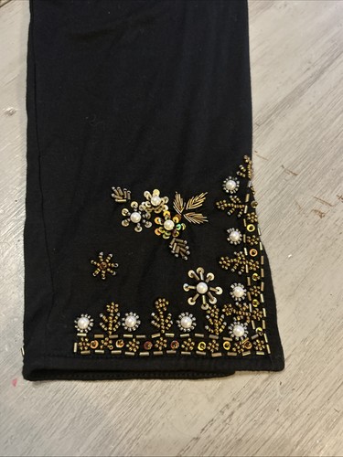 Tunica Festa Dintorni Morbidi Nuova con etichette Nera Oro Perline Floreale Taglia Large Petite - Foto 2 di 11