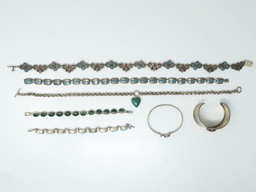 7 Piece Taxco & Mexico Sterling Silver Bracelets & Necklaces 251.5g