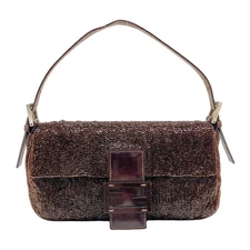 FENDI Baguette Brown Beaded Shoulder Bag