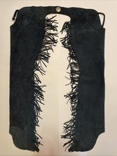 Vintage Suede Fringe Western Cowboy Chaps Fringed Concho Dark Teal Talon Zipper