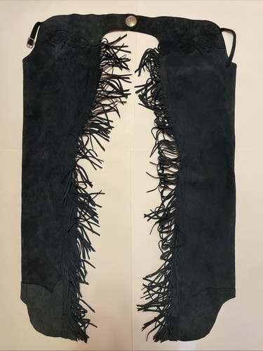Vintage Suede Fringe Western Cowboy Chaps Fringed Concho Dark Teal Talon Zipper