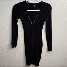 Guess Womens Selby Laced-Front Ribbed Dress Sz XS Black Y2K Style Night Out
