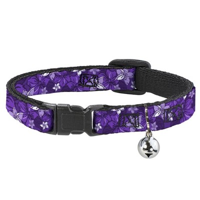 Cat Collar Breakaway with Bell Hibiscus Collage Purple Shades NARROW (US IMPORT)