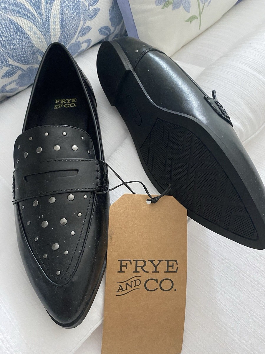 Frye & Co Elara Black Faux Leather Studded Penny Loafers  display picture 1