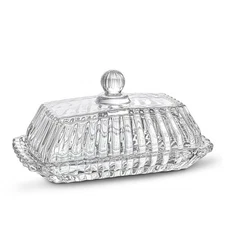 QFkris 6.5'' Glass Butter Dish with Lid,Clear Classic Covered Clear 