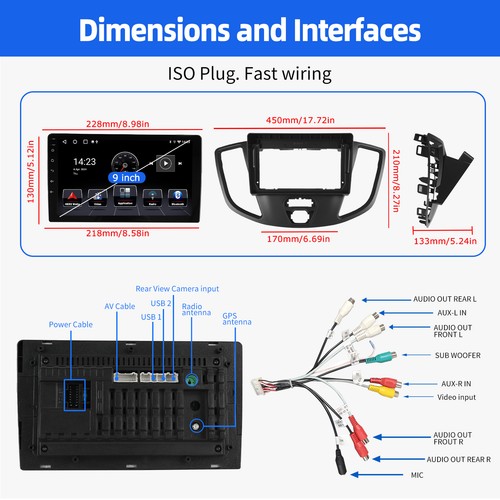 2G+32G For 2015-2019 Ford Transit 150 250 350 WiFi Carplay Car Stereo BT FM+AHD - Foto 12 di 14