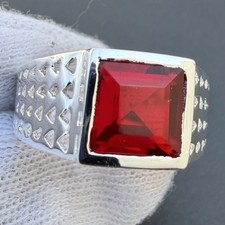 Men's Natural Red Garnet Gemstone Ring With 925 Sterling Silver Engagement Ring