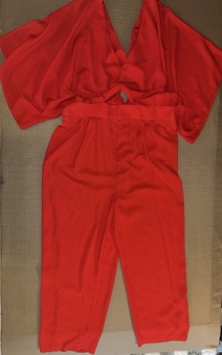 Asos Jumpsuit Damen 14 Rot Kurzarm V-Ausschnitt SCHNELLER VERSAND