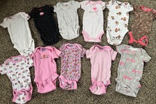 Lot 11 BabyGirl Carters, Gerber  Child of Mine, Onesies, bodysuits NB. EUC 