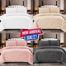Luxury Quilted Velvet Bedspread Throw & Pillow Shams Double King Super King Size