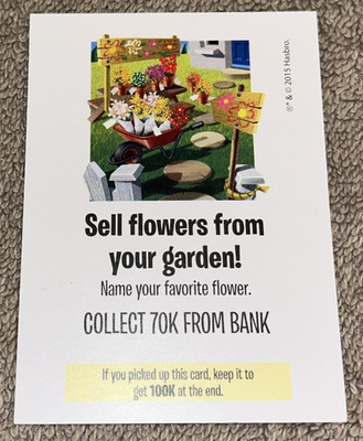 2015 Game Of Life-Action Card Sell Flowers From Your Garden!