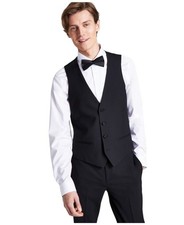 Bar Iii Mens Slim fit Button-Up Tuxedo Suit Vest Large Black Solid Stretch