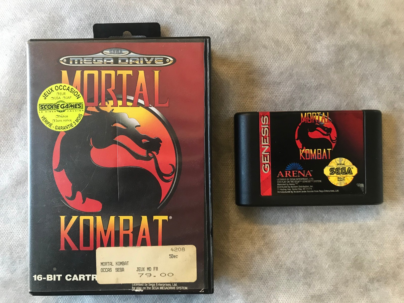 JEU SEGA MEGADRIVE MORTAL KOMBAT CARTOUCHE GENESIS EN BOITE TESTE