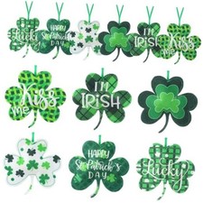 18Pcs St Patricks Day Ornaments Green Shamrock Wooden St.patricks Day-4