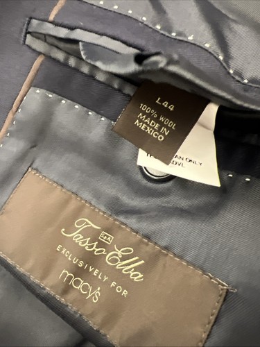 Tasso Elba Men's Blazer 44L Navy Blue Black Solid Woo Two Button $398 - Picture 7 of 10