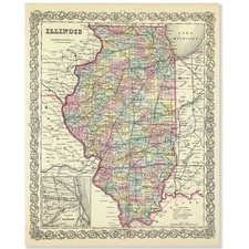 Illinois 1856 Vintage Map 11x14 Antique Atlas Historic Wall Art Print