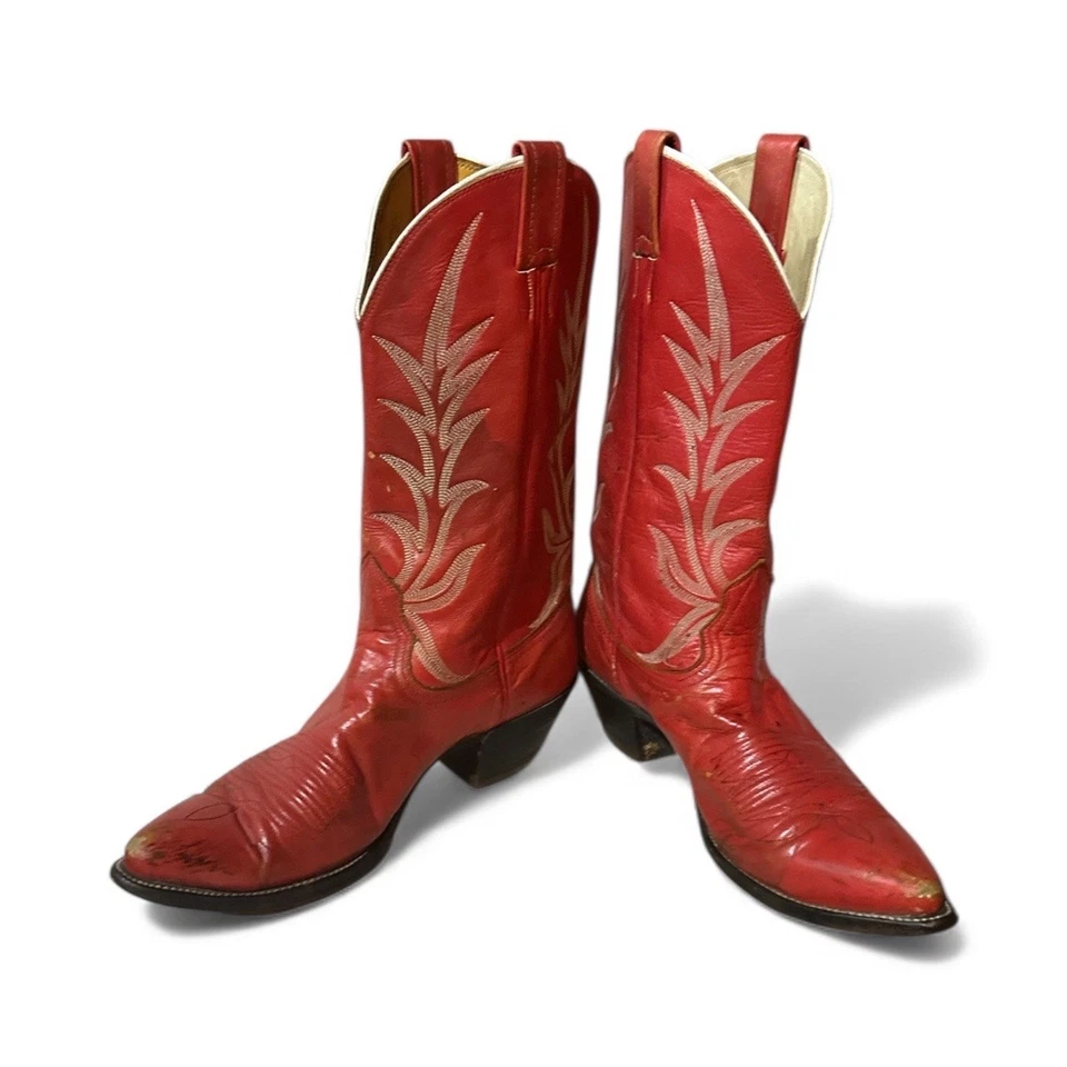 Botas occidentales de colección Nocona de cuero rojas cosidas bordadas para mujer talla 7,5 B Foto 3 de 4
