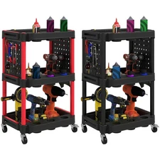 HOMCOM 3-Tier Rolling Tool Cart on Wheels, Plastic Utility Cart