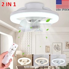 2 In 1 E27 Ceiling Socket Fan 48W with Dimmable LED Light Remote Control 3 Speed