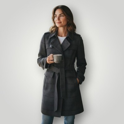 Banana Republic Italian Wool Trench Coat Medium Long Black Charcoal Quiet Luxury