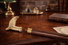 Eagle Head Brass Walking Stick Decorative Wooden Cane Brown Polished Collectible