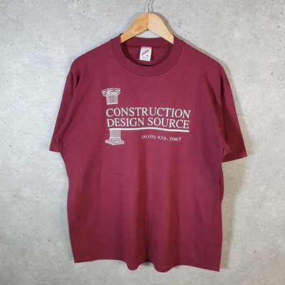 Vintage Jerzees Construction Design Source USA 90s T-Shirt Herren XL Burgundy